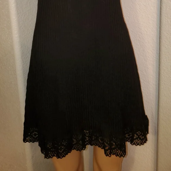 Womens Vintage Union Made Dress 70s Black knit S small macrame lace Judy Gibbs - Picture 13 of 15